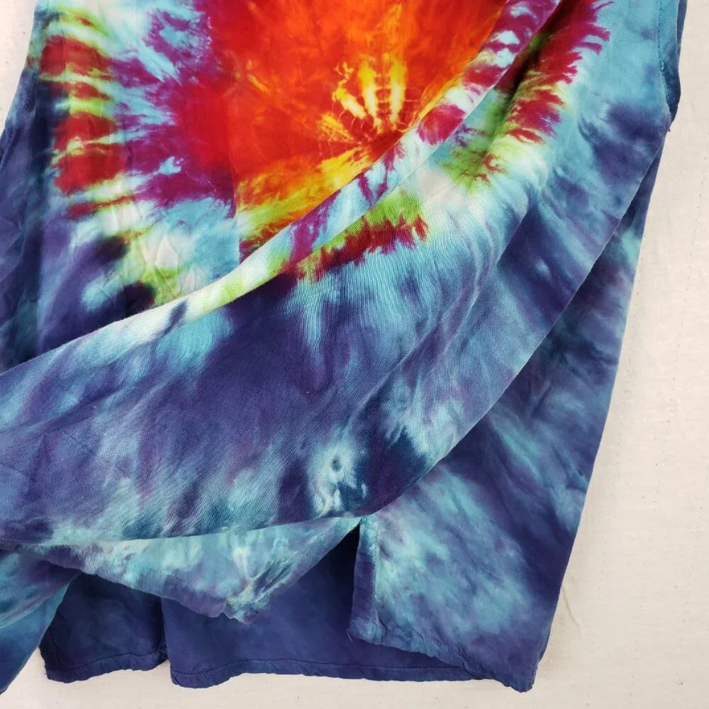 Vintage Dharma Trading Co Tank Top Rayon Tie Dye Psychedelic Hippie size L/XL